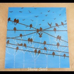 Birds on wire painting